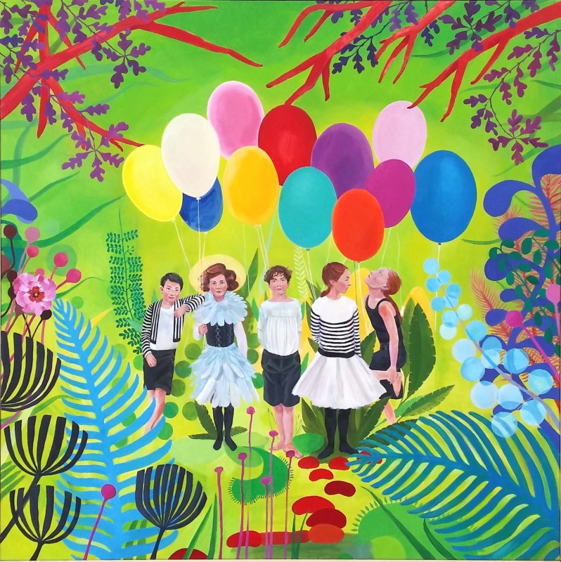 Kids in woods with balloons